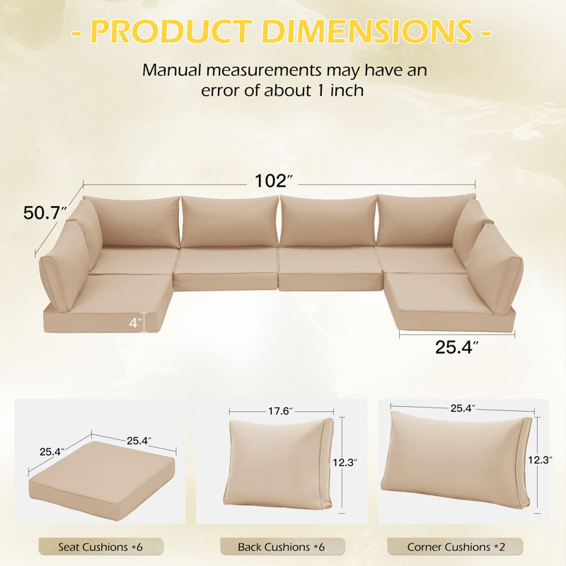 4" Outdoor Replacement Cushion Set Seat/Back Cushion for Patio Furniture, Khaki