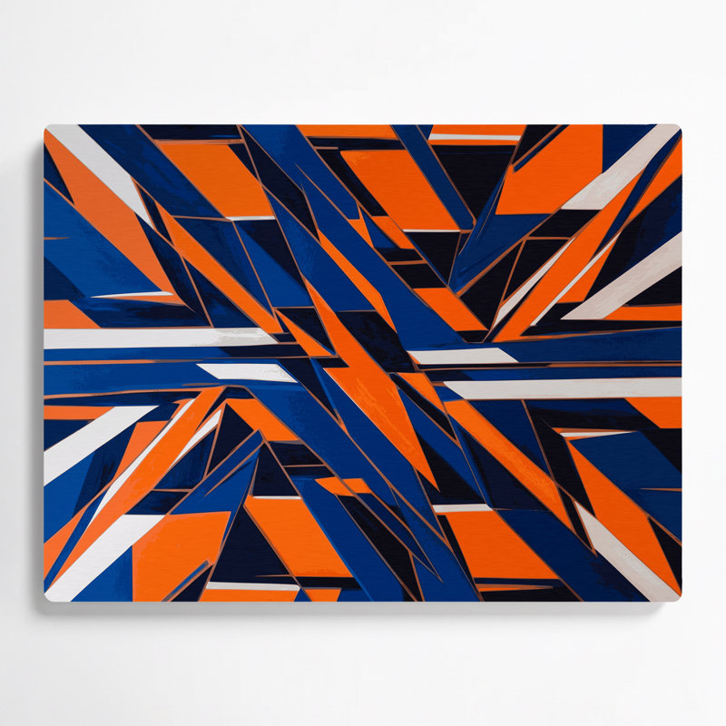 Hard Edge 5, art mural en métal bleu, H 11 po x l 14 po