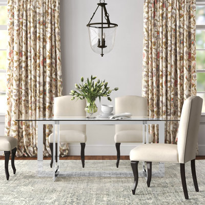 Rectangular Glass Top with Stainless Steel Base Dining Table