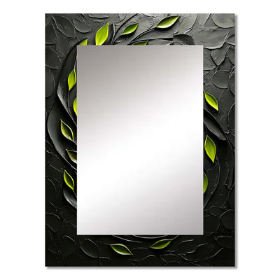 Green And Black Botanical Balance II - Botanicals Decorative Wall Mirror, Green Mirror, Printed Metal Art