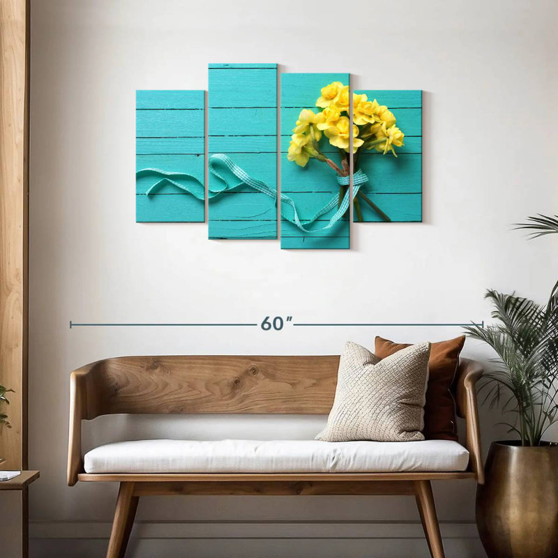 Bouquet de jonquilles Harnek sur fond bleu, H 27 po x l 43 po