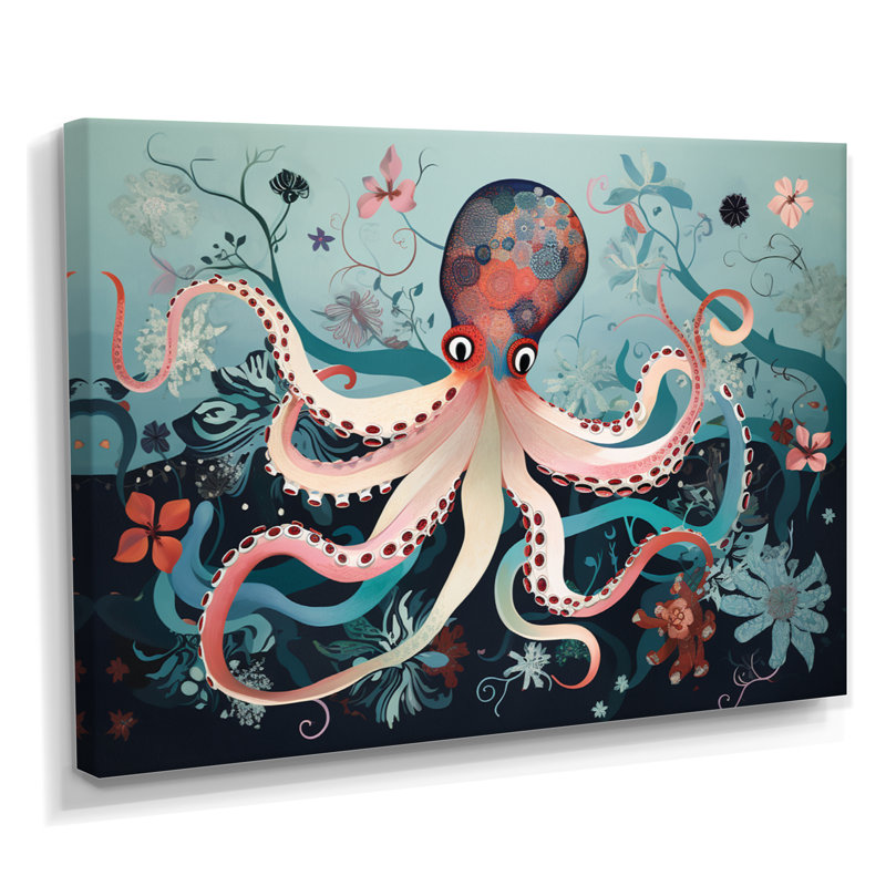 Pieuvre profonde mer rétro - pieuvre / calmar, Toile tendue, H 12 po x l 20 po