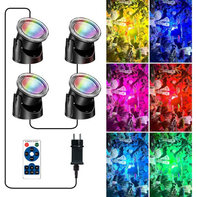 4-Light RGB LED Submersible Pond Light Set with Remote and Timer