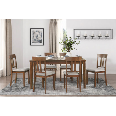 Ensemble de table de salle à manger 7 pièces et 6 chaises d'appoint rembourrées
