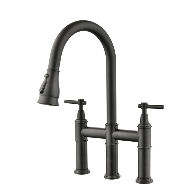 Bridge Kitchen Faucet with Pull-Down Sprayhead, Matte Black