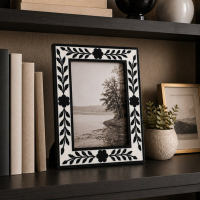 Carved Botanical Rectangular Wood Decorative Photo Frame For Entryway Display - Picture Frames For Living Room Or Console Area