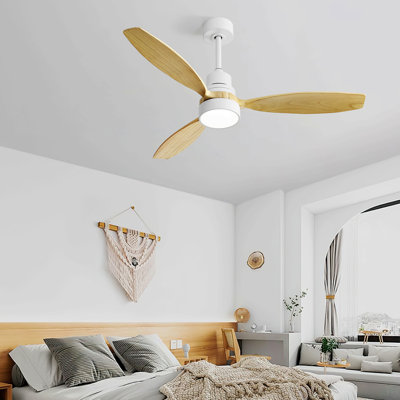 (Identique à W882P146309) Ventilateur de plafond intérieur moderne de 52 pouces avec 3 pales en bois massif et télécommande avec moteur à DEL