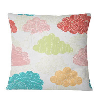 Bleu, orange, vert, rose et nuages - Coussin décoratif à motif