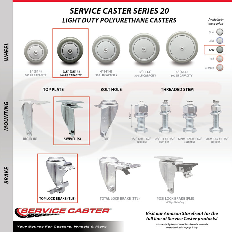 Polyurethane Caster, Gray