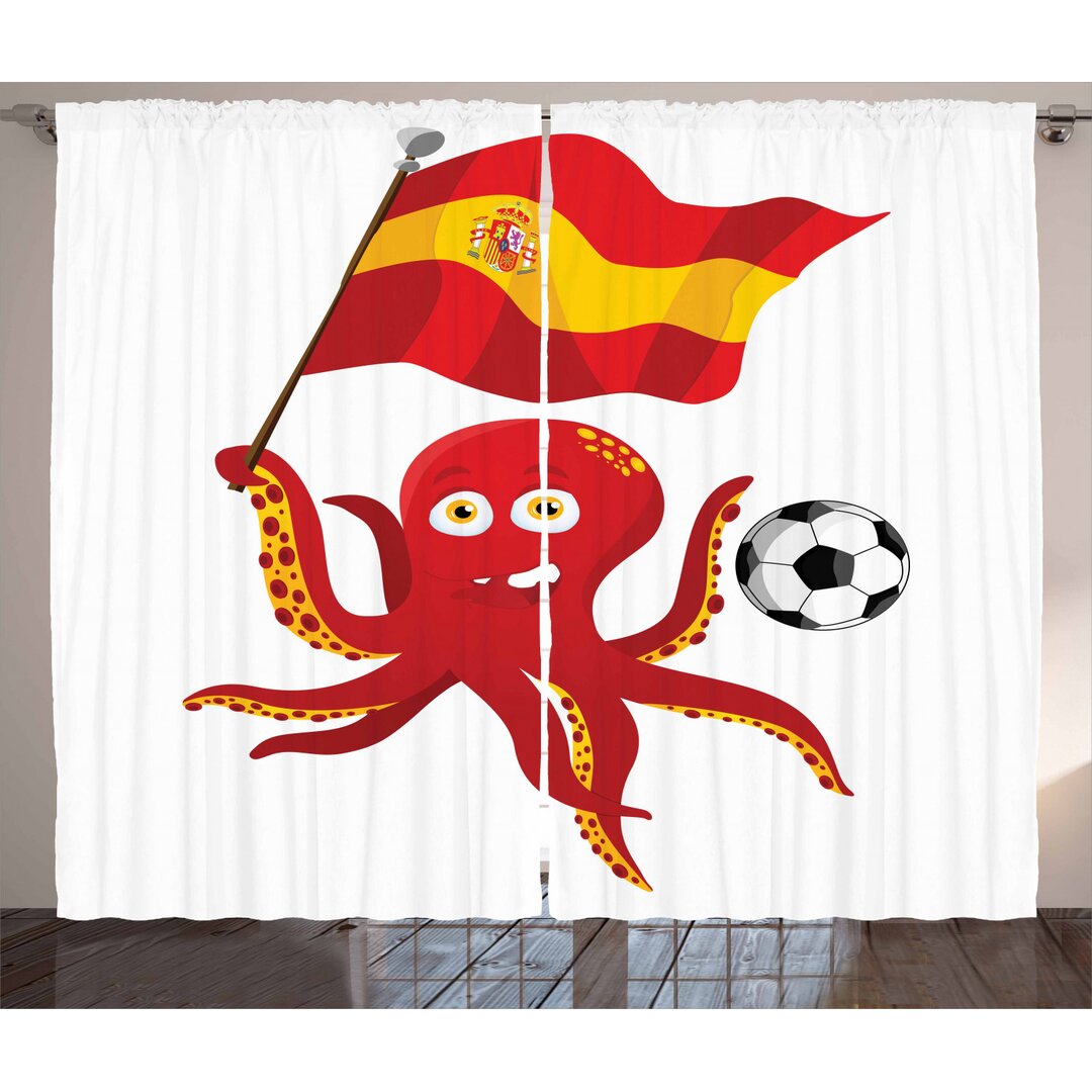 Rustikaler Vorhang, Lustige Fußball Octopus und Flagge, Pferd, Vermilion Gelb und Weiß