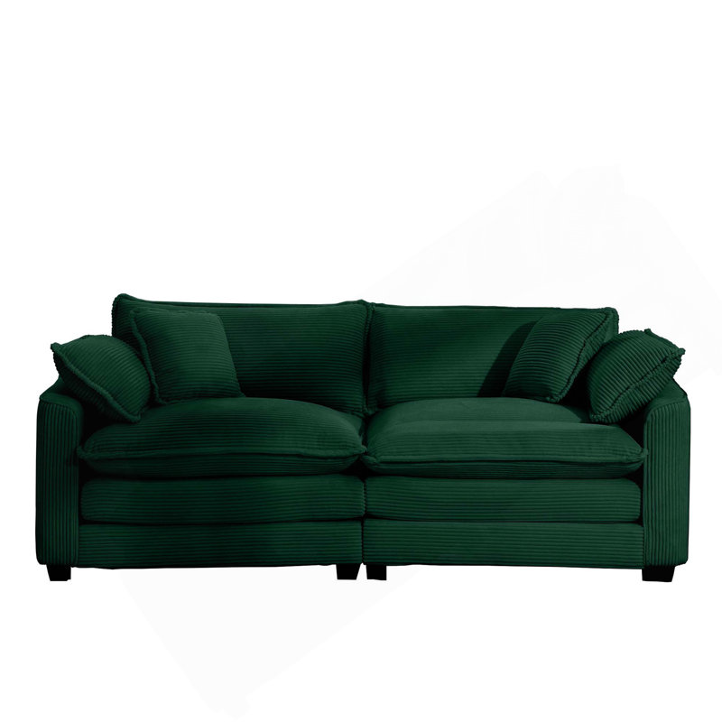Canapé de salon moderne en tissu avec 4 coussins rembourrés en velours côtelé, Vert