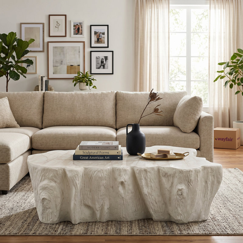 48.62 inch Unique Shape Coffee Table Beige