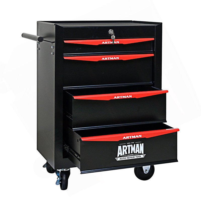 Coffre à outils roulant en métal avec 4 tiroirs, armoire à outils à 4 tiroirs, armoire d'appoint