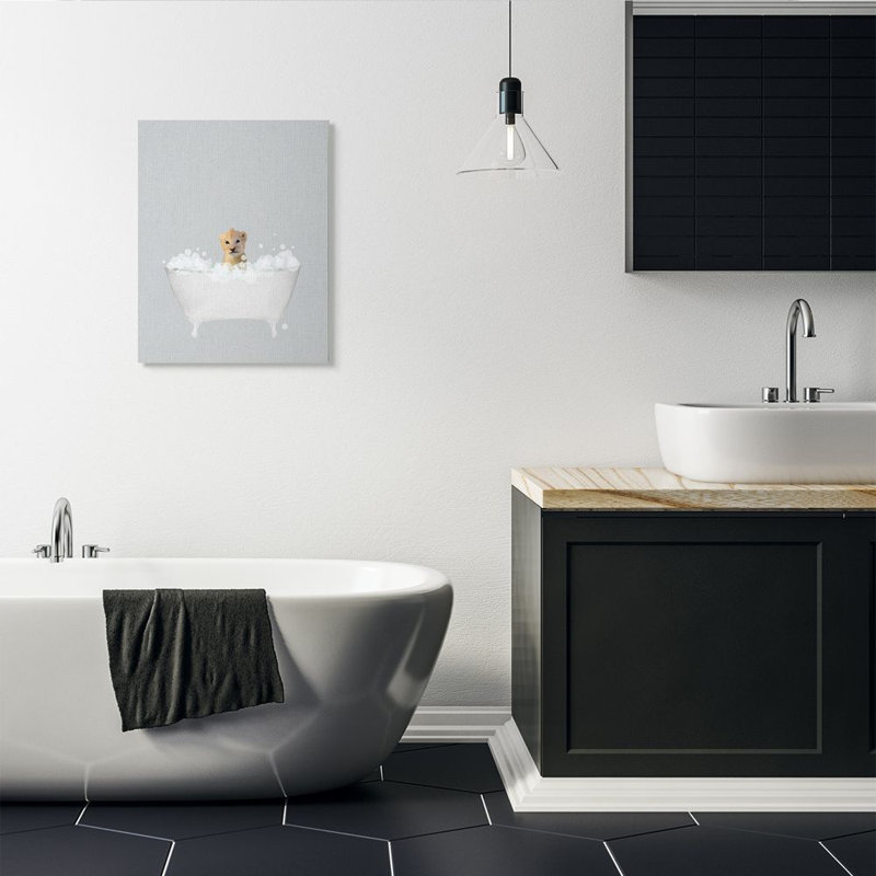 «Lion Blue Bath» par Leah Straatsma - reproduction d'art, Toile tendue, H 30 po x l 24 po
