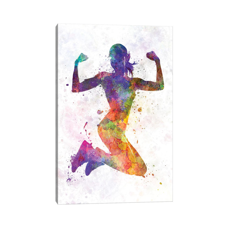 «Woman Runner Jogger J Jump Powerful» par Paul Rommer - peinture sur toile tendue, H 18 po x l 12 po x 1,5 po