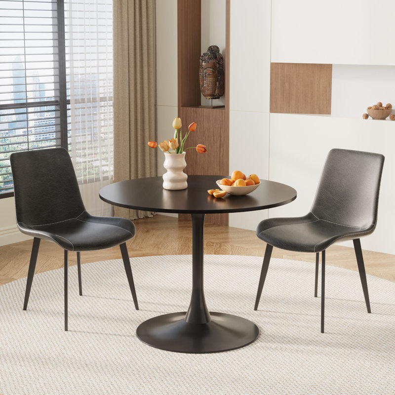 Petit ensemble de salle à manger à piédestal rond, Black, 3 pièces: table, 2 chaises, Grey