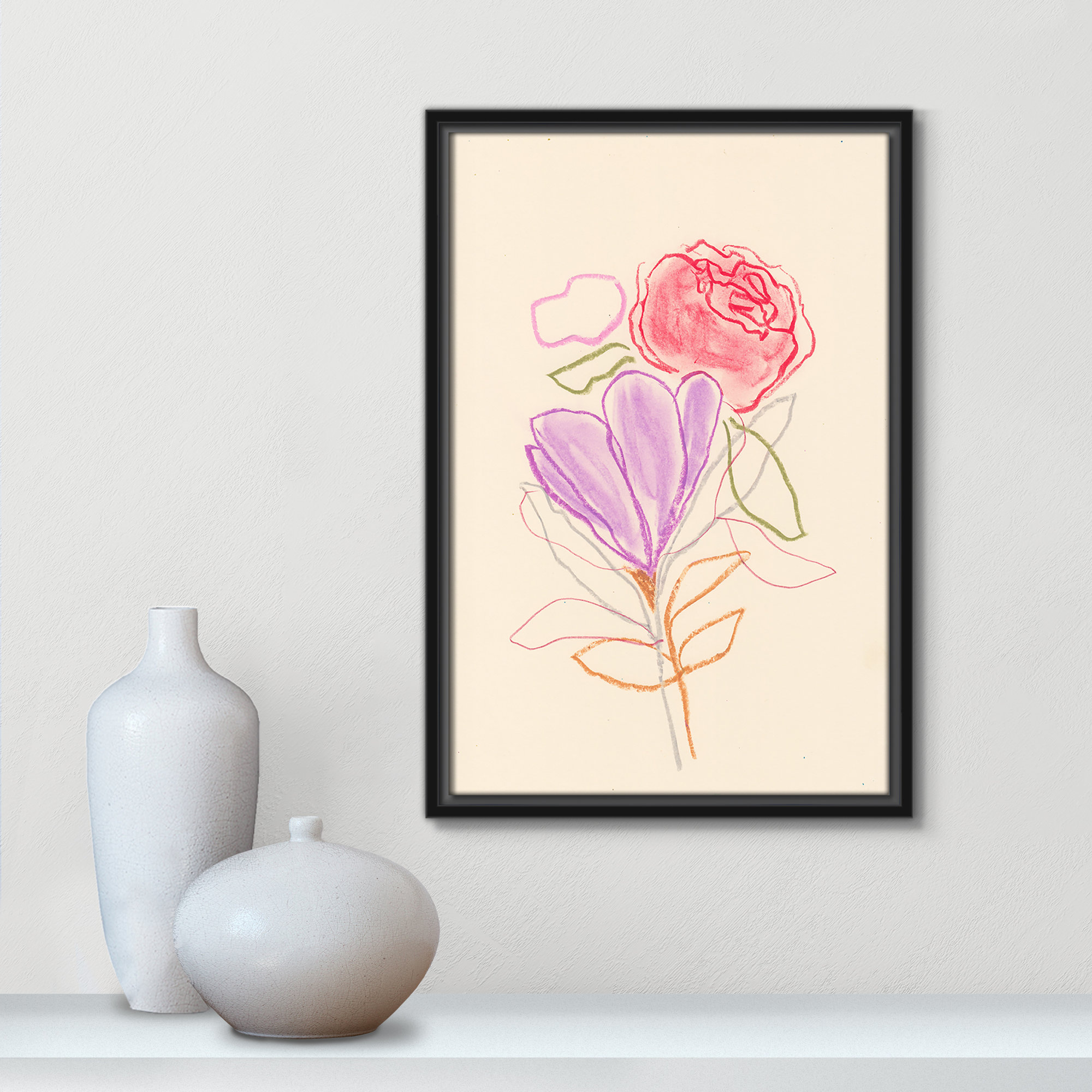 Simple Floral III Print by Bea Dina, Black Floater Framed Canvas, No Mat, 19.5" H x 13.5" W x 2" D