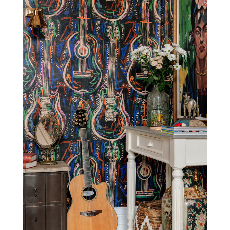 Woodstock Lifestyle Wallpaper Roll, Black/Green/Orange