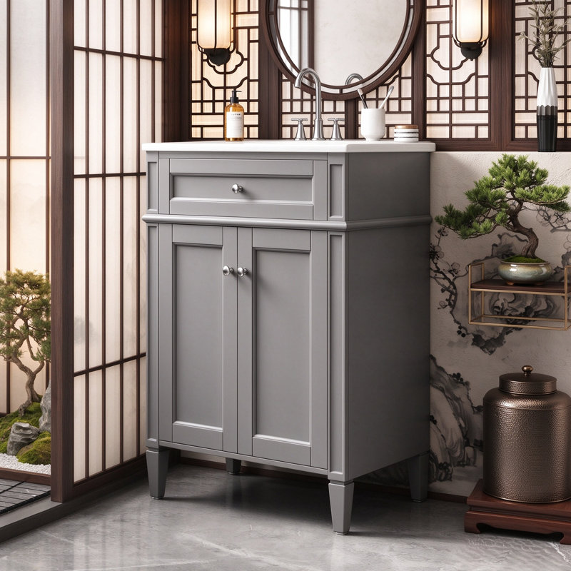 Ensemble de meuble-lavabo autoportant 24 po avec comptoir en céramique 24 po, Grey