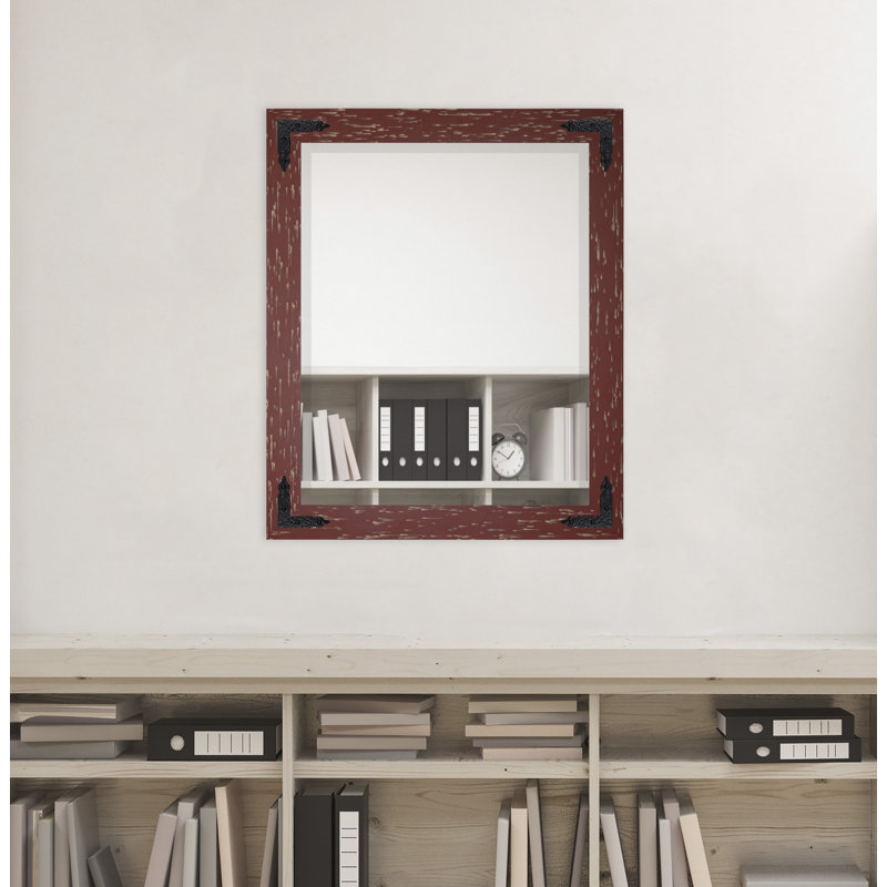 Tuohy Solid Wood Flat Wall Mirror, 38"  x 32" , Brick Red