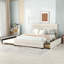Grand lit plateforme tapissier avec lit gigogne simple et deux tiroirs