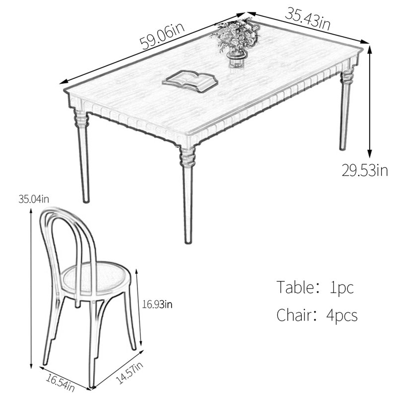 Ensemble de table de salle à manger en bois d'hévéa, Robuste, H 29,53 po x L 59,06 po x l 35,43 po