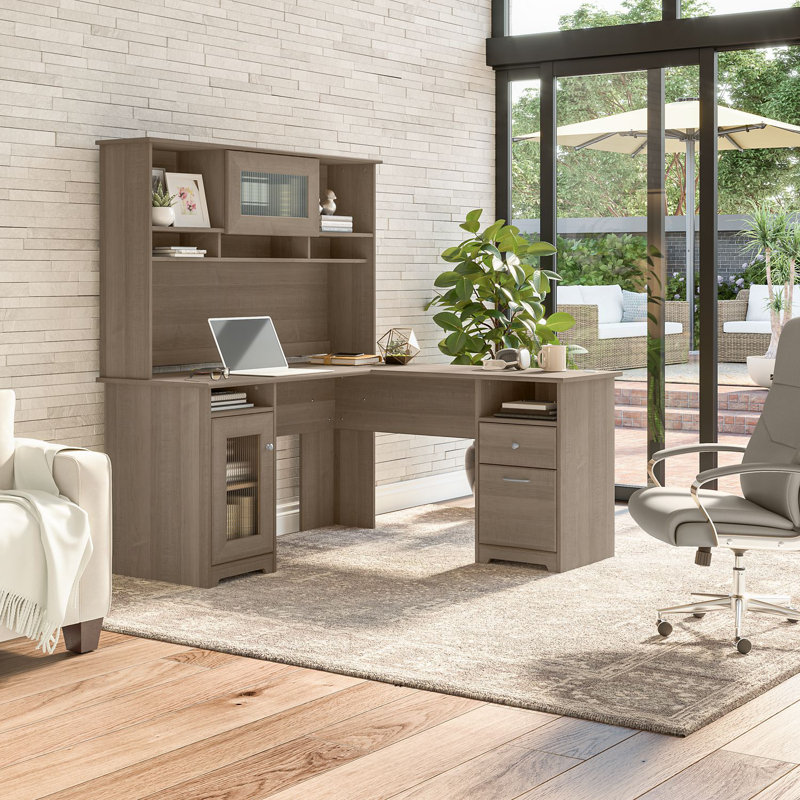 Ozro L-Shaped Executive Desk, Ash Gray