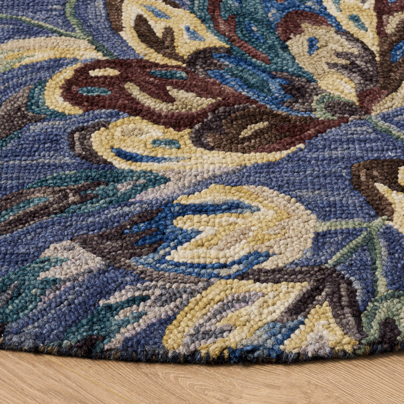 Keenin Hand Tufted Wool/Cotton Floral Rug in Blue/Violet, Round 6'