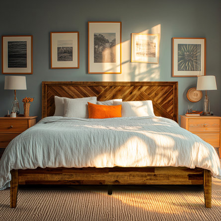 Gonsoulin Solid Wood Bed Frame with Adjustable Headboard/Handcrafted Pattern Platform Bed