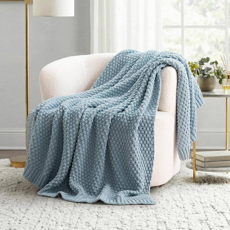 Jeté Chunky, L 60 po x l 50 po, Bleu Chambray