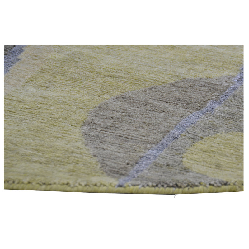 Hand Knotted Wool Geometric Area Rug, Round 6'