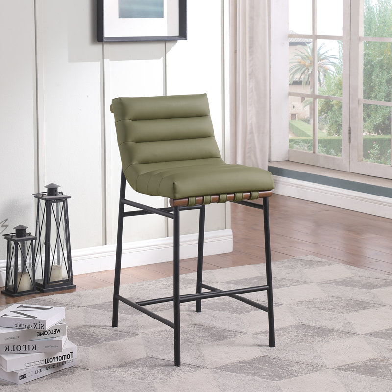 Vincentas Upholstered Counter Stool, Black Faux Leather, Counter Stool (26.4" Seat Height)