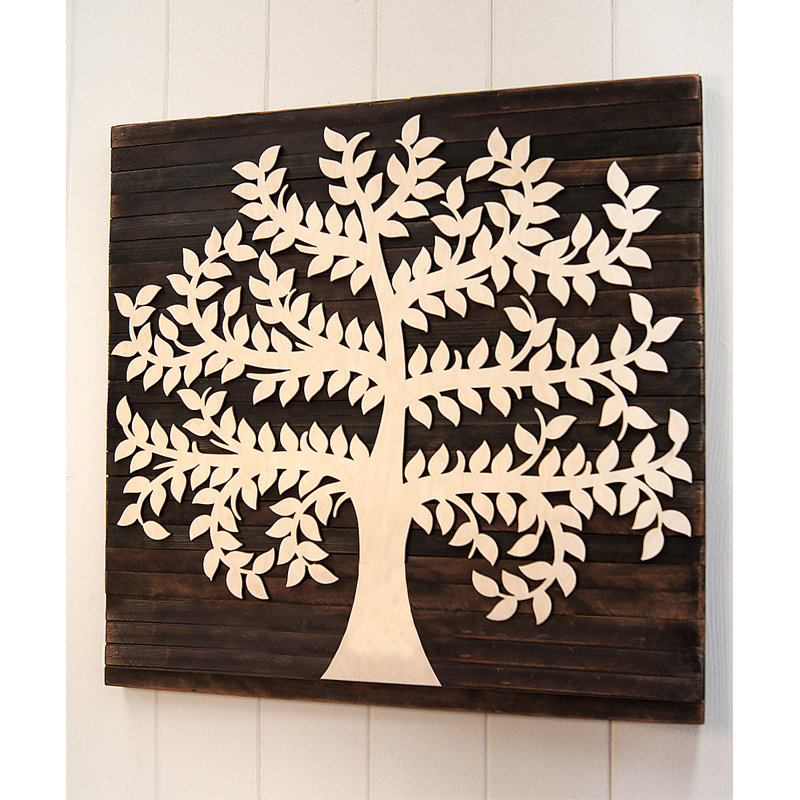 Décoration murale arbre généalogique monté sur un panneau en bois rustique, H 12 po x l 12 po x p 1,75 po