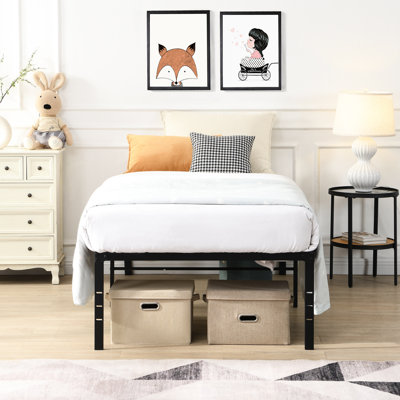 Heavy Duty Twin Size Black Metal Bed Frame With Fast Setup And No Noise, 750 - Pound Static Load Resistance, Reinforced Mattress Support Structure, Under Storage Feature, Holes For Components