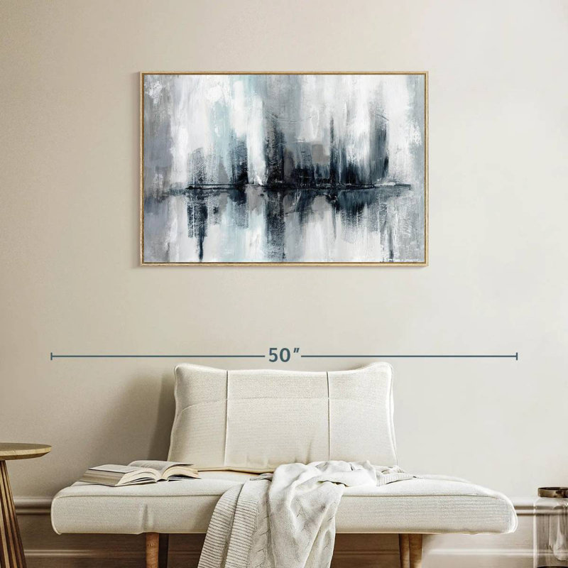 Lumières de port indigo, Cadre flottant en bois naturel, 37 po x 25 po