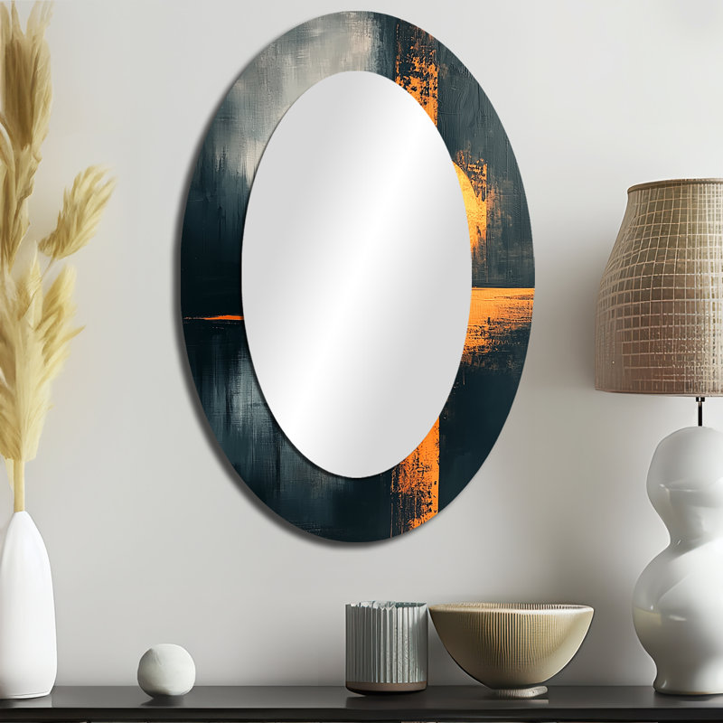 Black And Gold Converge Sunrise I - Modern Oval Wall Mirror, 36" x 24"