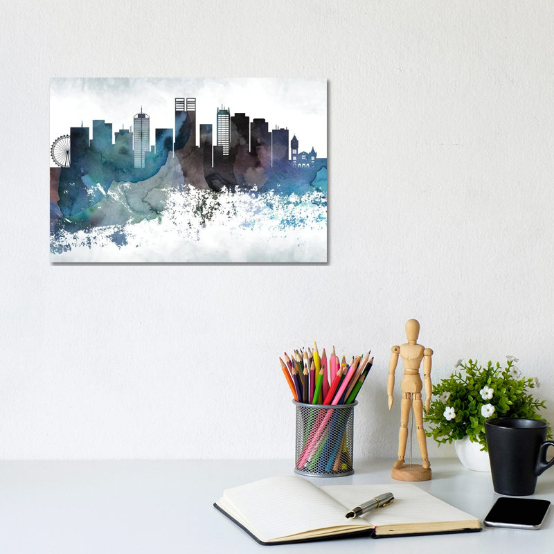 Perth Bluish Skyline by WallDecorAddict - Wrapped Canvas Print, 20.32cm H x 30.48cm W x 1.91cm D