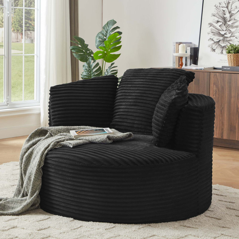 Chaise ronde en velours côtelé compressible avec dossier rembourré pour un confort instantané, Noir