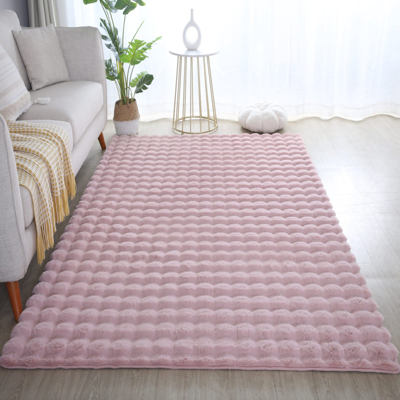 Solid Colour Knitted Area Rug, Baby Pink, Rectangle 200 x 280 cm
