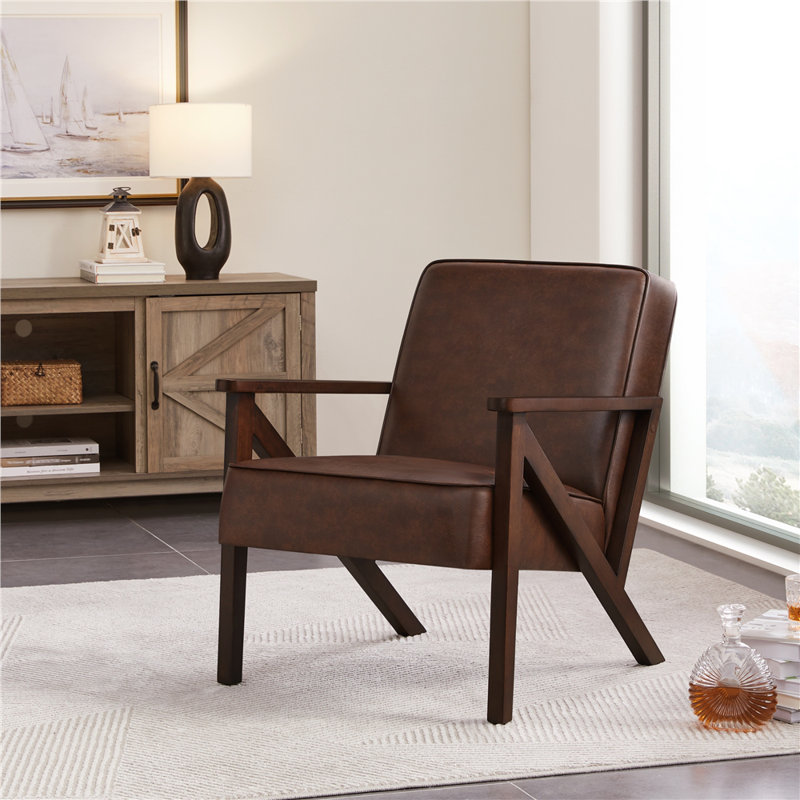 Fauteuil d'appoint Mid-Century 26,5 po, Simili cuir brun foncé