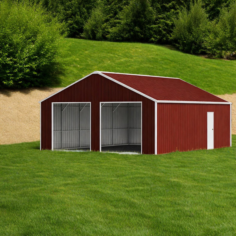 Remises de garage en acier durable, grange en métal spacieuse avec deux portes pour le rangement à la maison