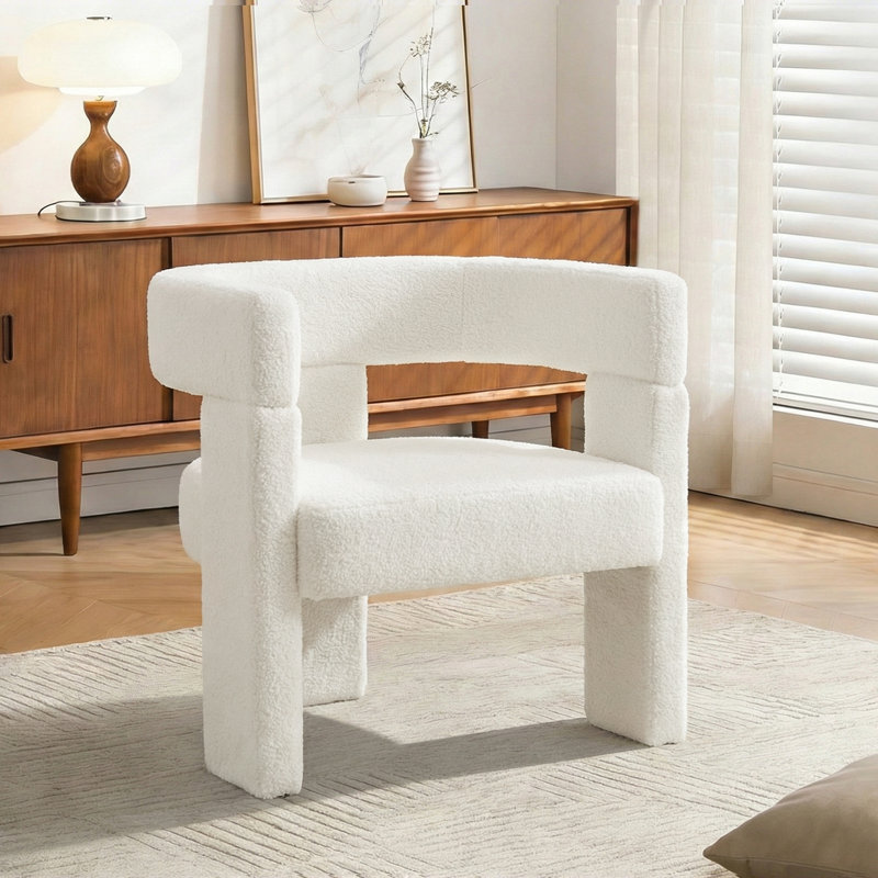 Fauteuil demi-tonneau pour salon 23 po Boucle, Beige