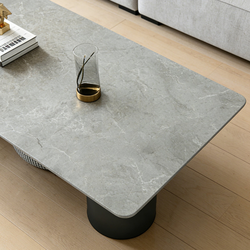 Table basse rectangulaire moderne en ardoise avec 2 tiroirs, 13.77" H x 62.99" L x 31.49" W, Matte Gray