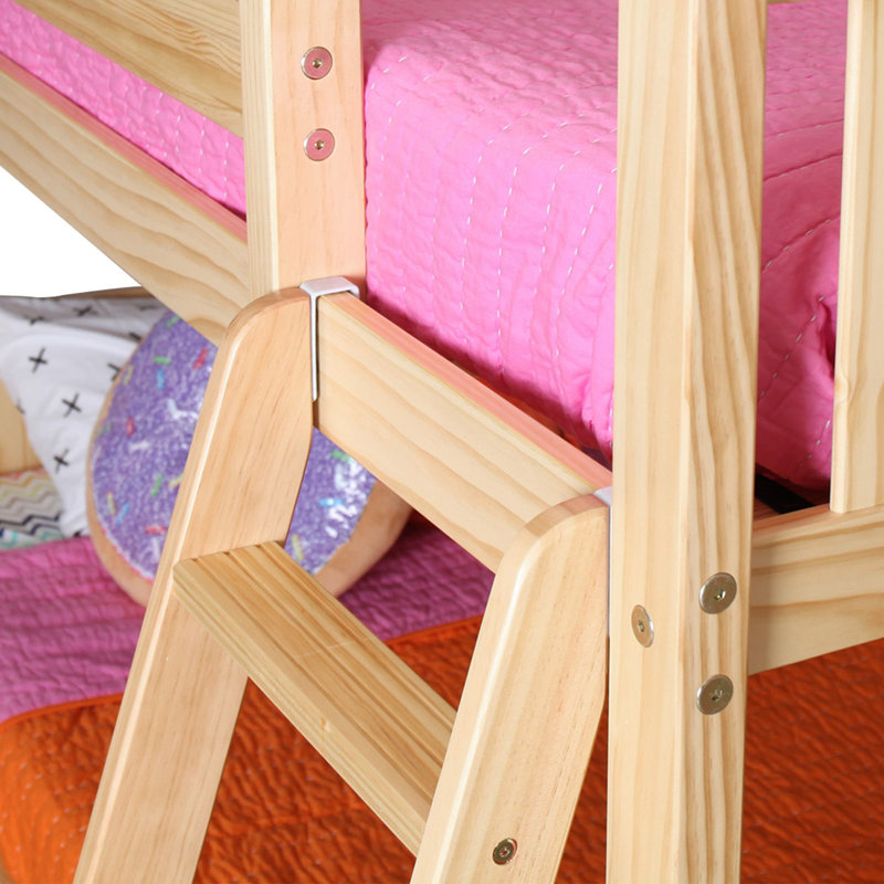 Mendelson Kids Low Bunk Bed with Curtain, Natural, Pink