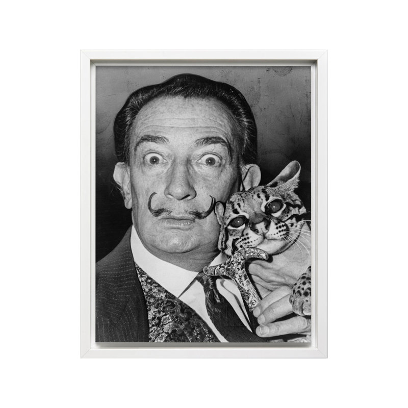 Salvador Dali and Pet, Canvas, 12"H x 16"W, White Framed