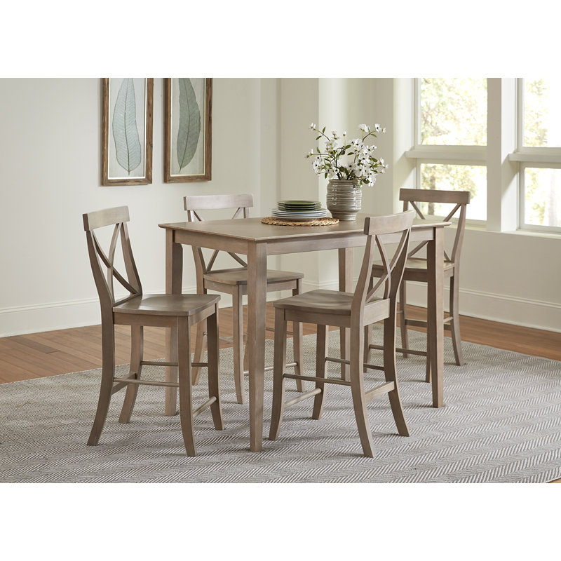 4 - Person Counter Height Solid Wood Dining Set, Washed Gray Taupe