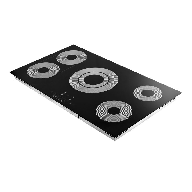 Cosmo 36 po Plaque de cuisson électrique en vitrocéramique avec 5 brûleurs, élément triple zone en noir
