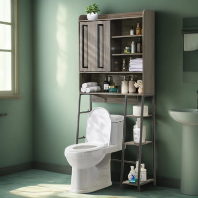 Over The Toilet Storage Cabinet With Sliding Door, Adjustable Shelves And Anti-Tip Design, Space-Saving Bathroom Organizer For Laundry Room And Small Spaces