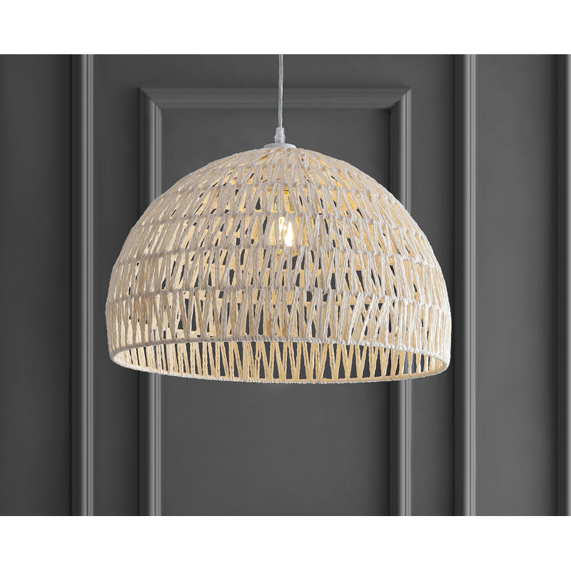 Luminaire suspendu en forme de dôme à 1 lumière Khorawa, Crème, crème, H 88 po x l 20 po x P 20 po, Blanc