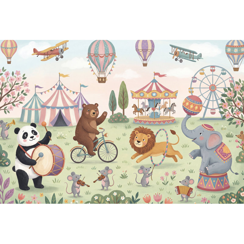 Papier peint animaux de cirque, Non tissé non collé, 160 po x 108 po